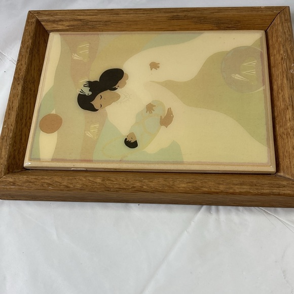 Mindres Lullaby Framed Ceramic Tile Art Jacqueline Rochester Mother Child & Baby - Picture 5 of 9